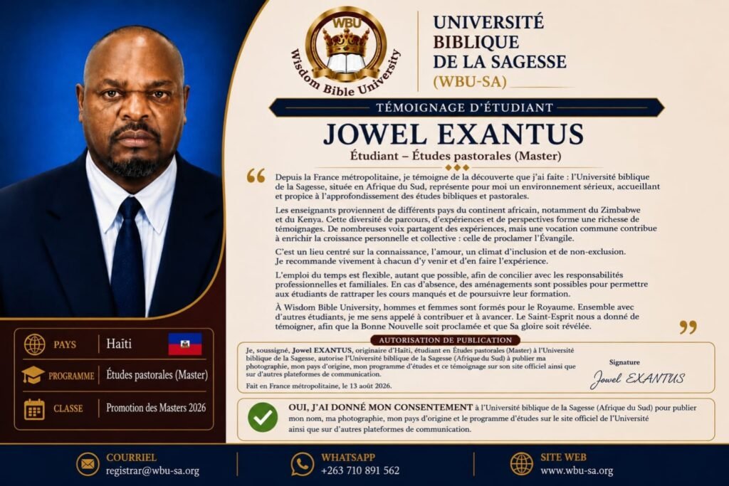Jowel Exantus – WBU-SA Master's in Pastoral Studies student testimonial
